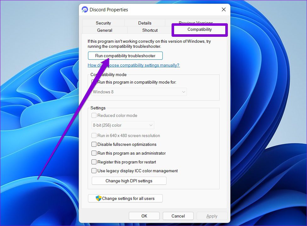 Führen Sie die Kompatibilitäts-Fehlerbehebung für Discord aus