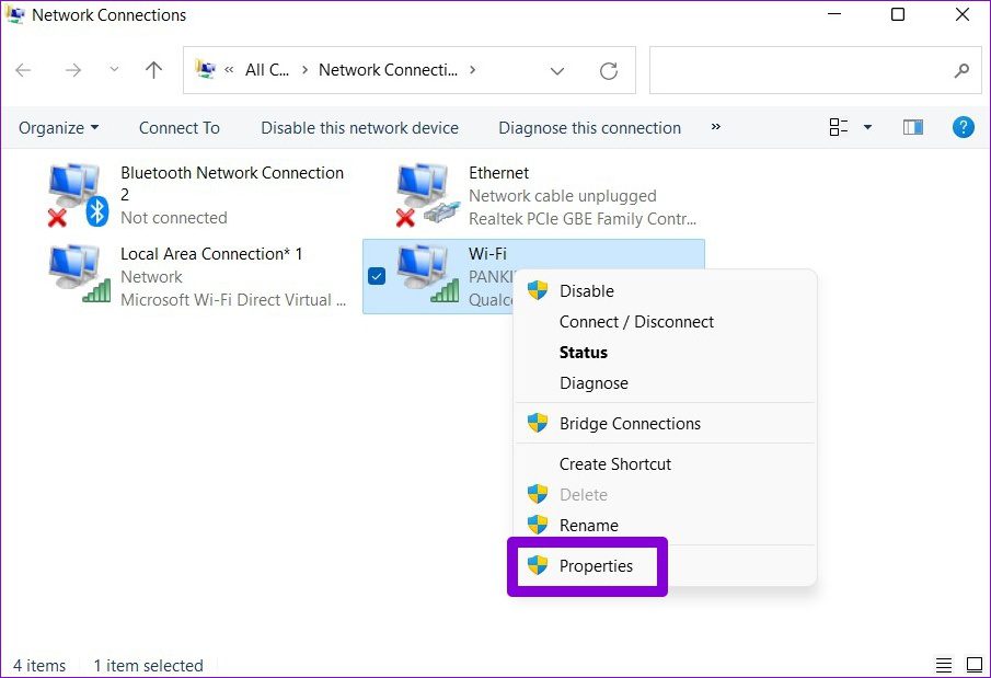 Netzwerkeigenschaften öffnen