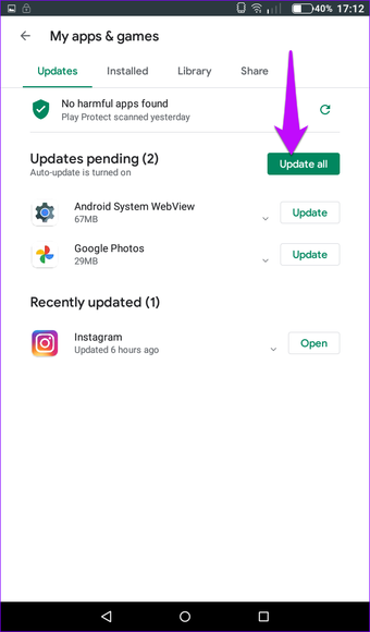 Ausstehende Apps aktualisieren